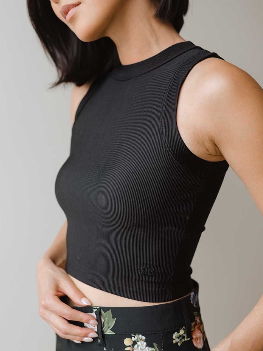 Albion Fit Black Ribbed High Neck Crop Tank Ribbed Racerback Size Small - Picture 2 of 7